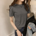 五笔蟹ins女装宽松T恤女夏季2025韩版新款修身纯色女式体恤衫 深灰色 M