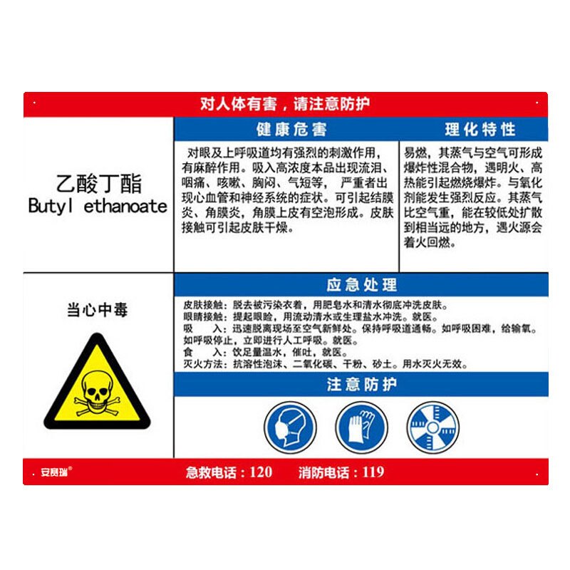 安赛瑞safeware职业病危害告知卡乙酸丁酯6045cm塑料板yx