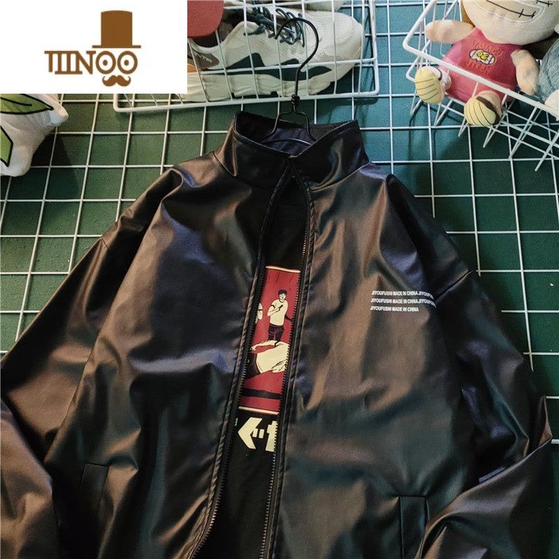 YANXU新款立领机车皮衣外套男韩版潮流青少年复古痞帅pu皮夹克外穿图片