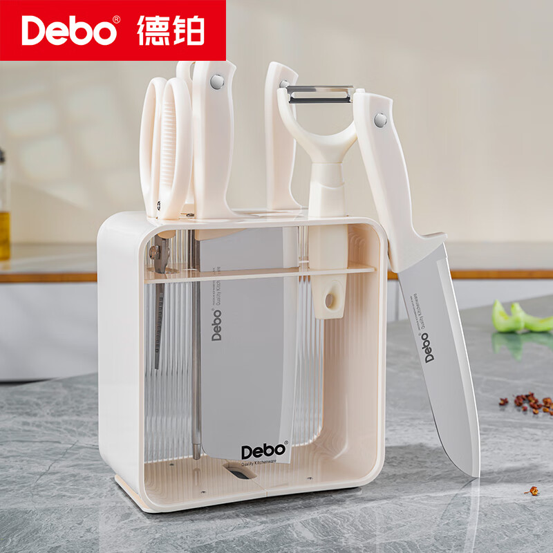 德铂(Debo)罗西塔(套装刀具)DEP-975 7件套:收纳座、砍骨刀、多用刀、水果刀、厨房剪、磨刀棒、瓜刨