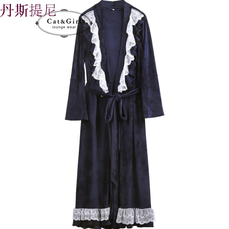 2018新款秋冬珊瑚绒睡衣女睡袍宫廷风长袖加厚法兰绒浴袍家居服