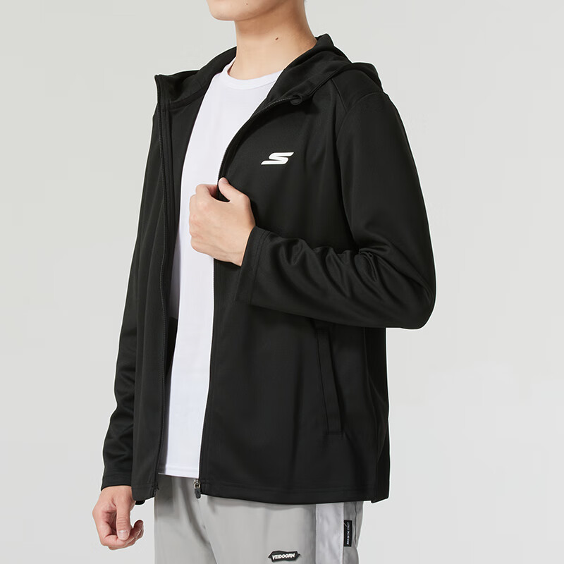 斯凯奇(Skechers)男装女装新款时尚情侣装连帽外套休闲针织夹克运动服P225U132-0280 ZP P224M123-03K8/黑色 L