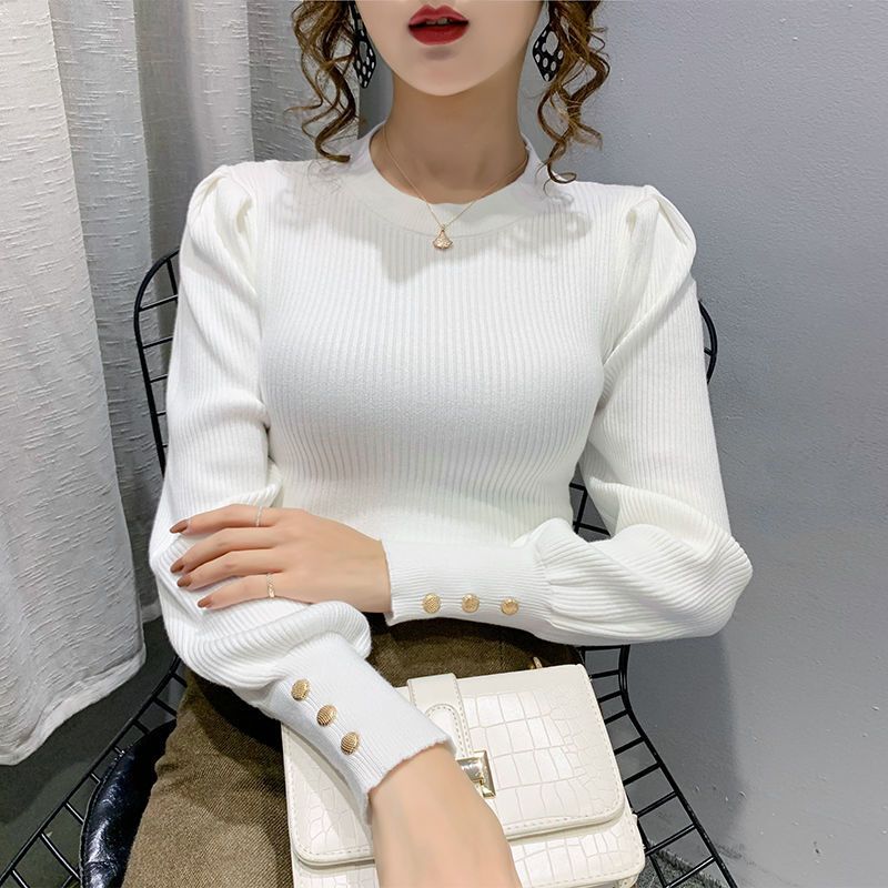 灯笼袖打底毛衣女修身秋冬2020年新款洋气内搭上衣套头针织衫