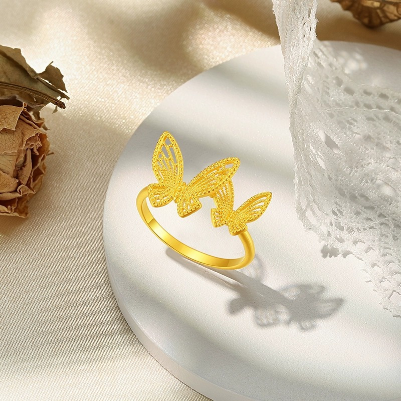 潮宏基花韵系列蝴蝶足金戒指黄金指环戒圈手饰精致礼物女计价工费200