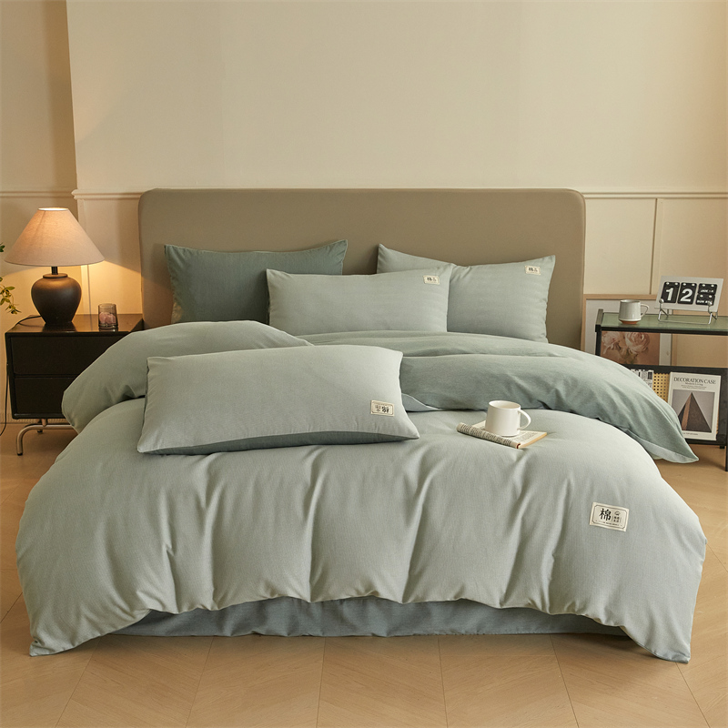 源木熊享软绵绵全棉磨毛四件套 绿色 适用1.5-1.8m床 被套200x230cm高清大图