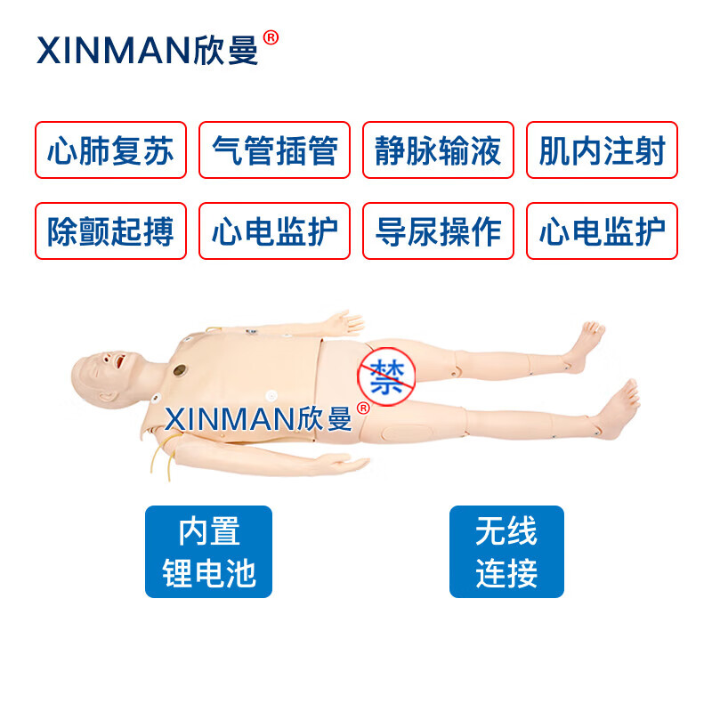 欣曼科教 心肺复苏及除颤模拟人 CPR心肺复苏 鼻口咽通气 除颤起搏 无线版XM-ALS700A高清大图