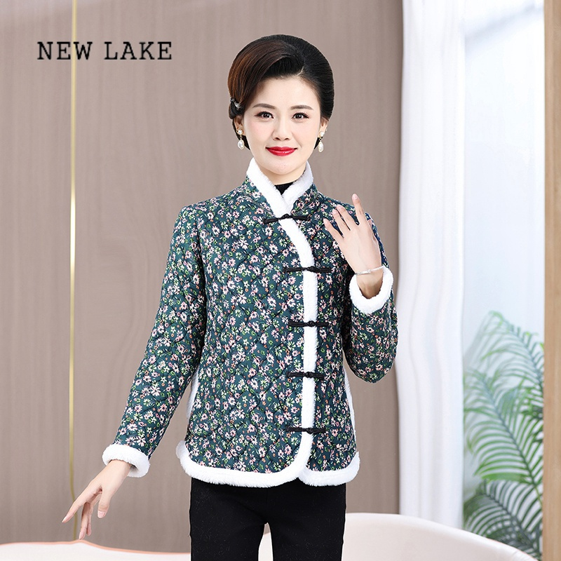 new lake妈妈民族风东北大花棉袄中老年女装加绒加厚网红复古盘扣碎花