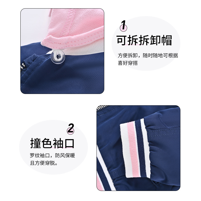 [8折价:59.2元]铅笔俱乐部童装女童风衣外套双层新款儿童夹克春装立领可拆帽