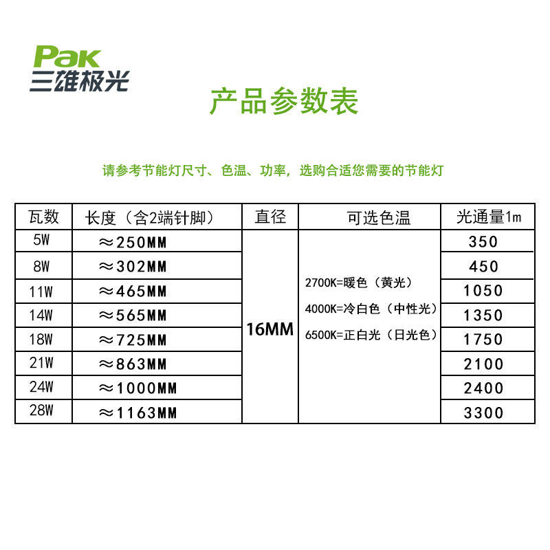 2700K 黄光 [5支装] T5荧光灯管14W 565mm 三雄极光 T5灯管8w11w14w18w21w24w28W