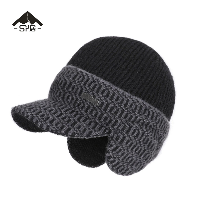 三人居加绒护耳保暖针织帽鸭舌帽SRJMZ8969/顶高清大图