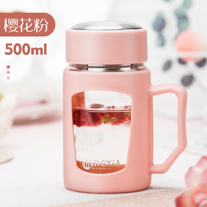 家柏饰(CORATED)玻璃杯女家用便携水杯少女风简约清新森系花茶杯子带把男 睿智黑500ml高清大图