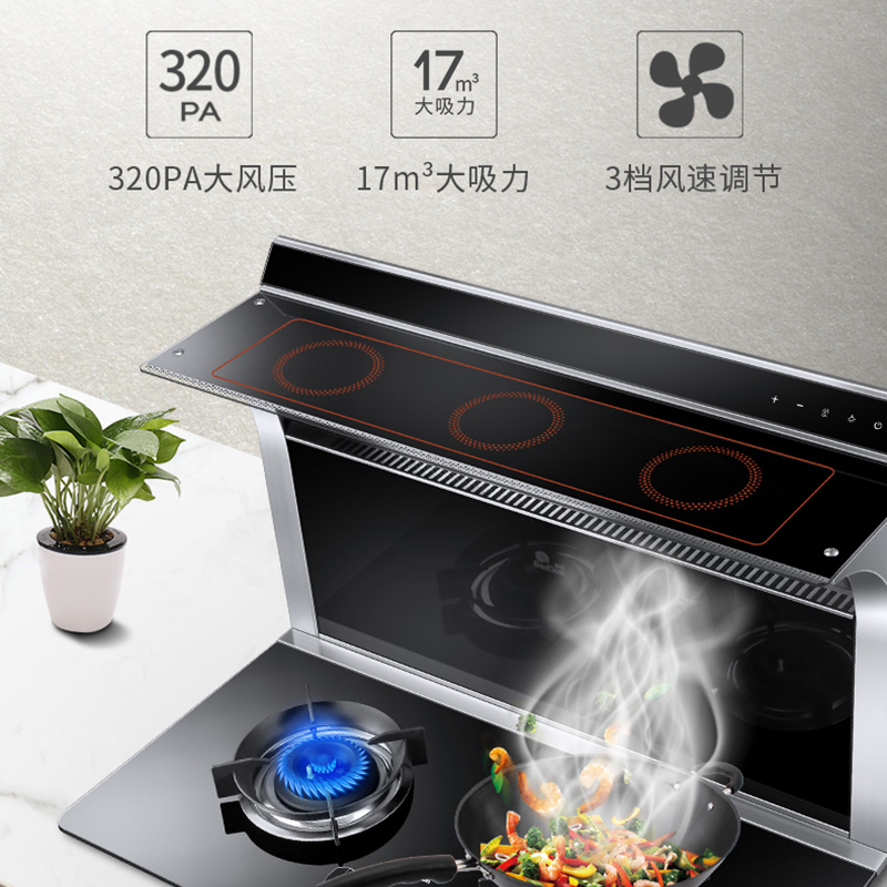 红日(Redsun) 分体式集成灶家用一体灶17立方大吸力4.2KW猛火燃气灶油烟机燃气灶套装恒温暖菜架（液化气）