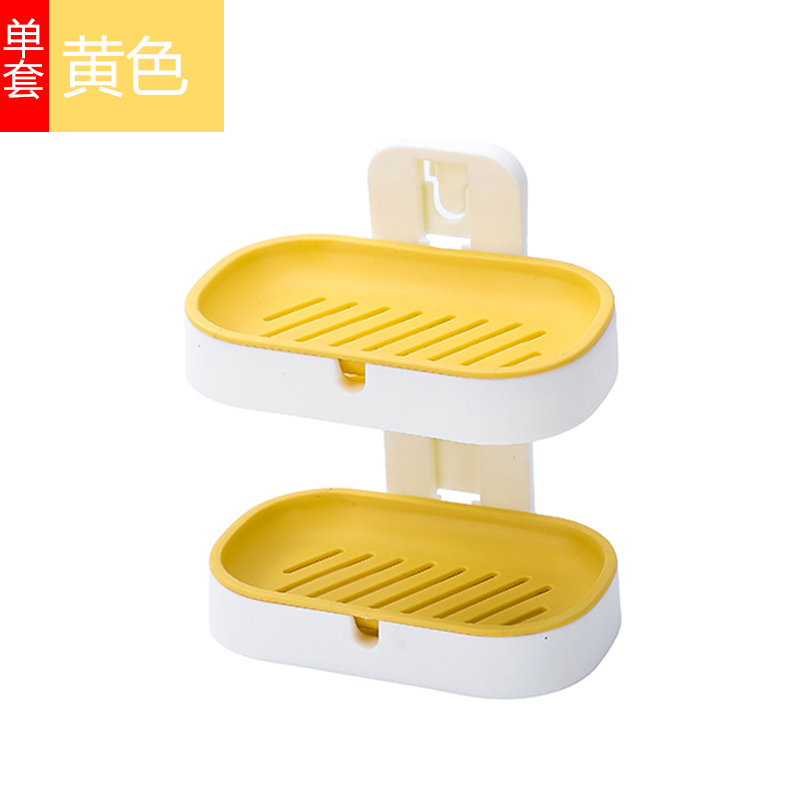 一套装两层(粉色) 双层免打孔卫生间沥水创意吸盘壁挂式香皂架浴室置物架肥皂架皂盒
