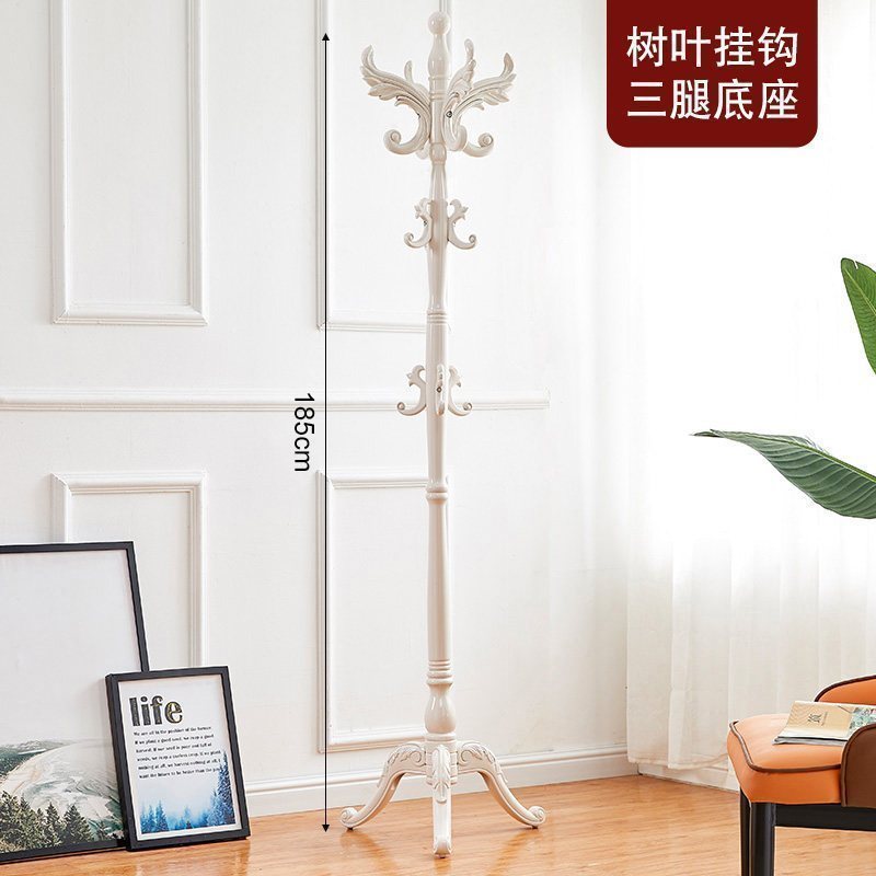 汐岩实木衣帽架落地卧室挂衣架包架单杆式家用室内挂衣服的架子收纳架 三腿-白象色8081个