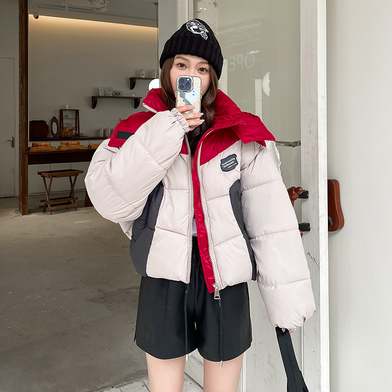 棉服女短款宽松拼接撞色个性保暖棉衣甜酷小个子加厚棉袄外套冬潮高清大图