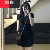 YIBUSHENG桔梗法式气质polo连衣裙子女季2024新款小众设计辣妹抽绳包臀裙