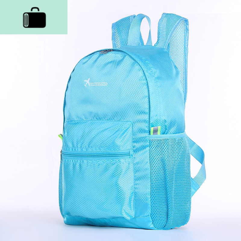 旅行可折叠双肩包超轻便携收纳登山包大容量男女防水户外皮肤背包NEW LAKE 湖蓝色