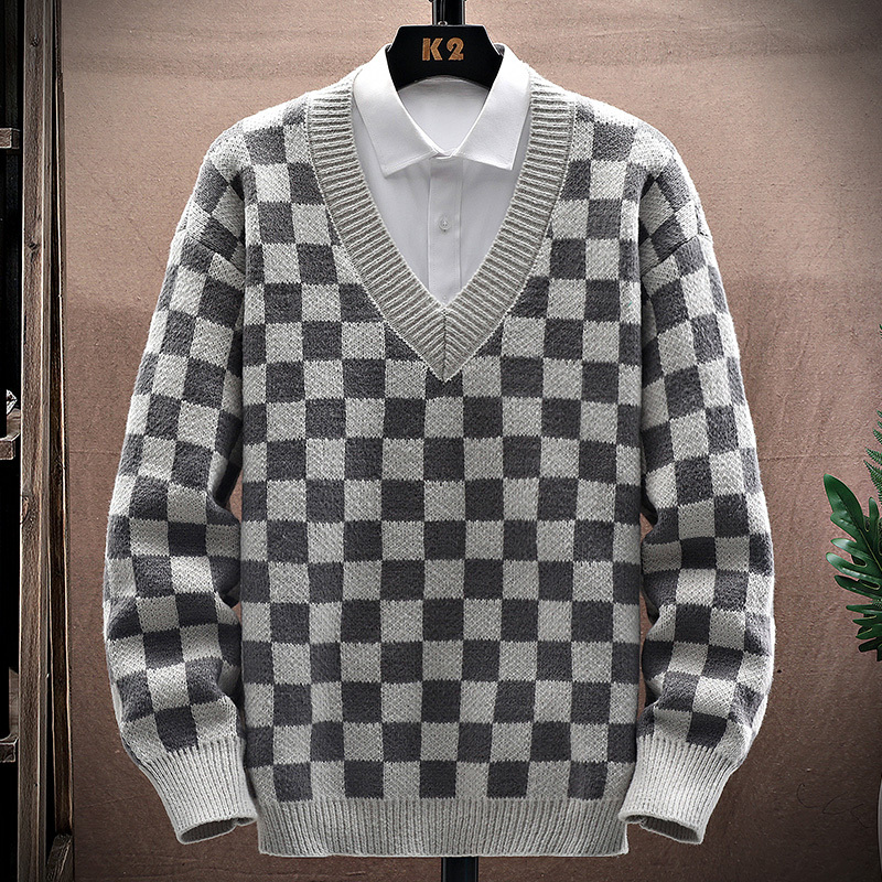 蒙洛里克长袖v领毛衣男士秋冬季潮牌男款慵懒风男生针织羊毛衫nyh183