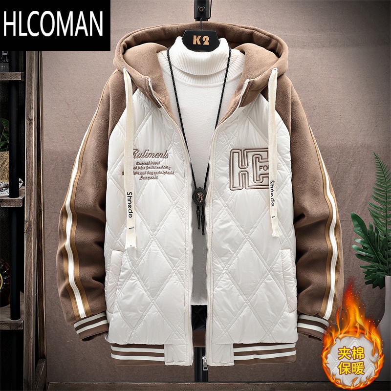 HLCOMAN冬季13青少年棉衣外套12岁男孩初高中学生14棒球服15大童2套中L XL120-140斤左右 8836白色单件外套加棉加厚品质保证