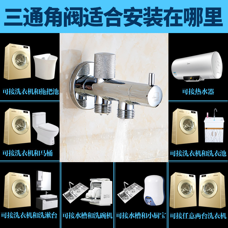 潜水艇马桶角阀带冲洗多功能洗衣机三角阀一进二出通全铜双出水高清大图
