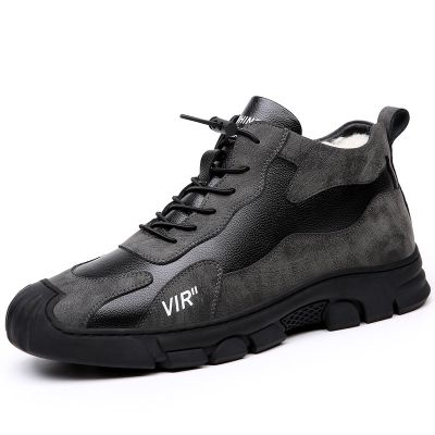 棉鞋男款冬季真皮羊毛加绒加厚防滑保暖高帮户外休闲i鞋男士棉靴 黑色 40