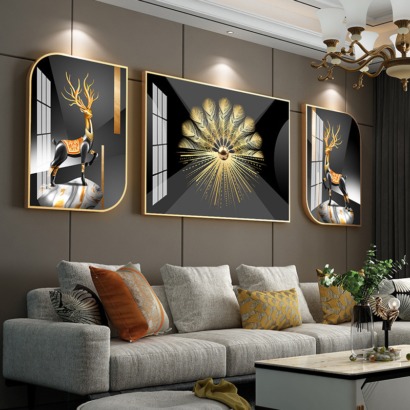 怡茹沙发背景墙装饰画客厅墙面麋鹿挂画现代简约北欧画轻奢三联画壁画