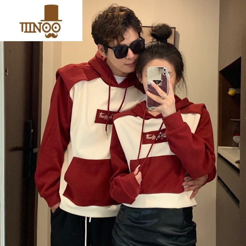 YANXU美式情侣装秋季潮牌一长一短刺绣连帽卫衣男感外套roora高清大图