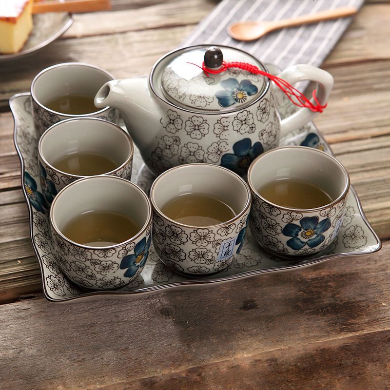 日式和风4色过滤网茶具 景德镇陶瓷创意凉水壶泡茶茶壶茶杯复古