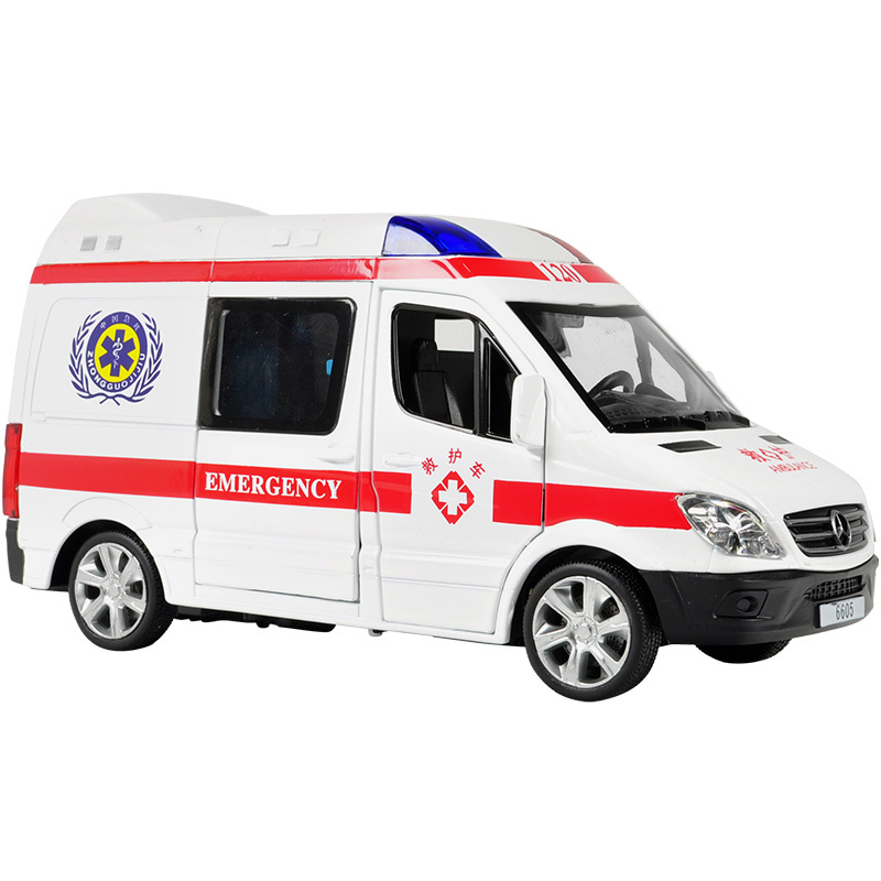 仿真120救护车合金模型玩具医院小汽车模型儿童玩具回力车 2开门小号依维柯-盒装