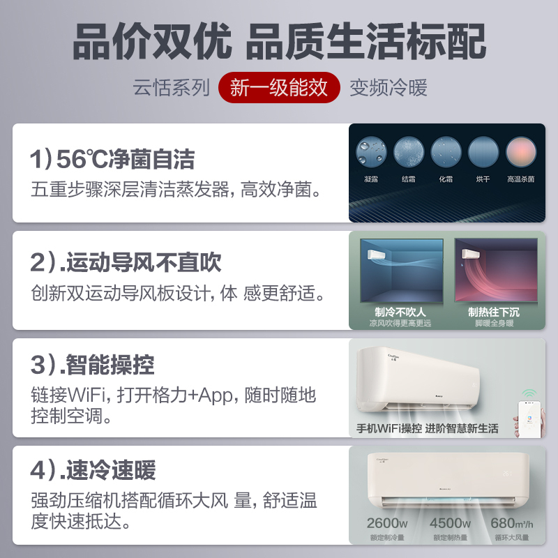 格力(GREE)空调KFR-26GW/NhAf1BG 云恬系列 新能效变频大1匹 1级能效 WIFI智控 壁挂式冷暖空调高清大图