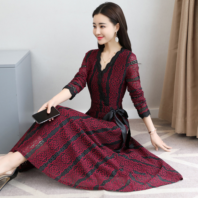 女士秋季新品长袖系带连衣裙唯美韩版甜美时尚甜美清新简约百