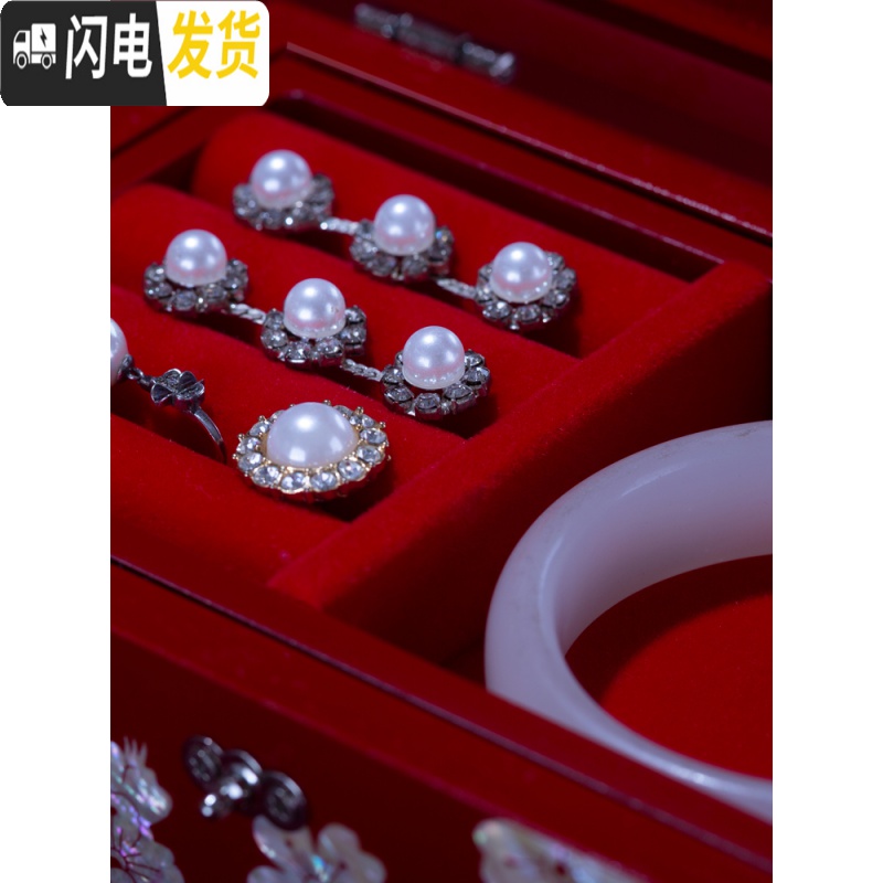 三维工匠螺钿漆器首饰盒公主欧式韩国收纳盒木质带锁珠宝饰品盒高清大图