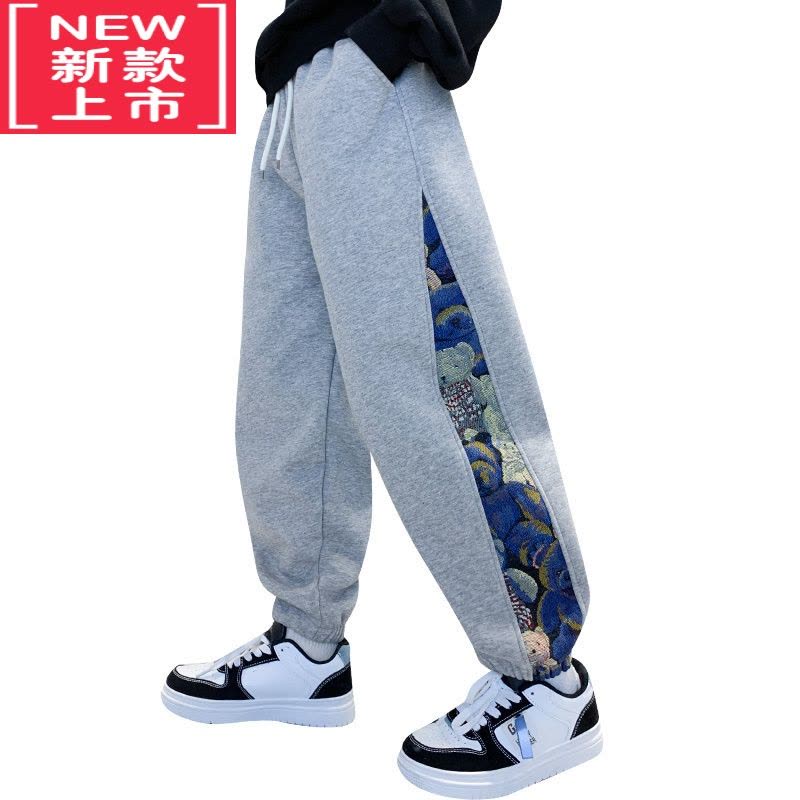 可莉允儿童装男童加绒裤子秋冬款2022新款冬装中大童运动保暖棉加厚卫裤保暖裤图片