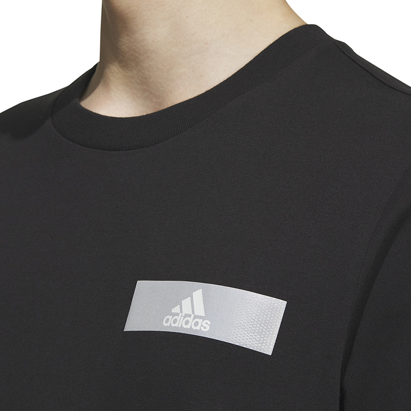 adidas Logo印花运动休闲圆领短袖T恤 男款 黑色 IA8095