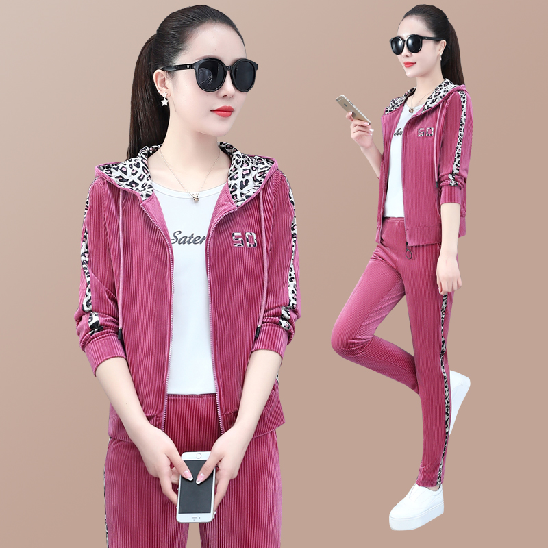 时尚长袖开衫运动服女春秋时尚休闲运动服春秋装女装洋气小香风三件套