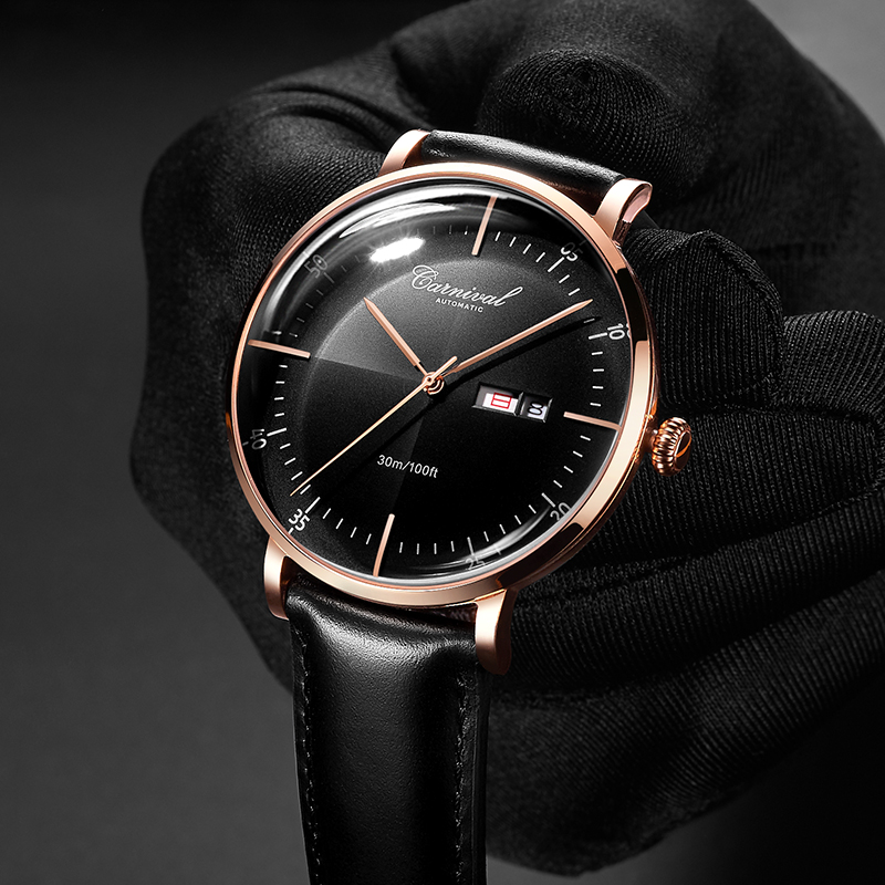 嘉年华Carnival手表正品男士全自动机械表 男表进口机芯防水休闲时尚潮流简约个性炫酷男表真皮大表盘品牌表8894高清大图