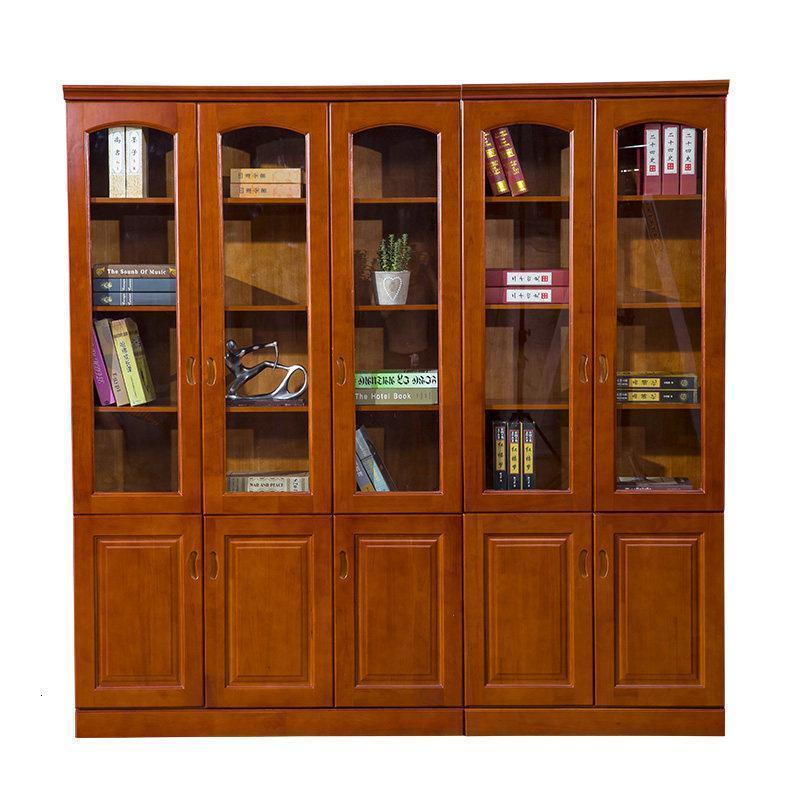 森美人全实木书柜储物柜展示柜书柜置物架玻璃书柜带组合书柜色书柜 5门（海棠色）2米宽1.4米以上宽
