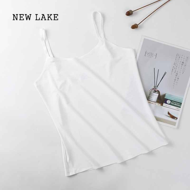 new lake白色吊带背心女内搭打底胖mm大码薄款外穿胖妹防走光无胸垫夏