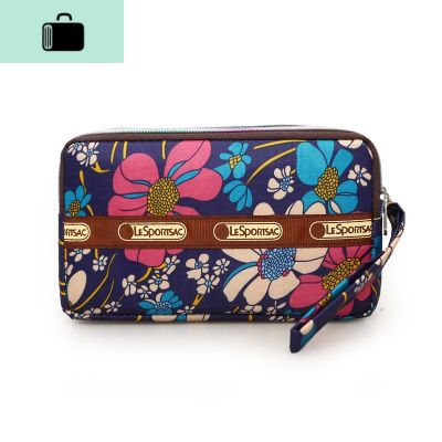 新款帆布手拿包女手包长款钱包大容量零钱包三层拉链手机包小包NEW LAKE 蓝底大花