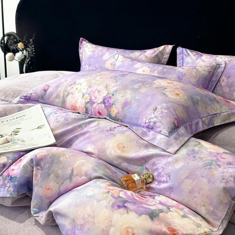 Calvert Kris 天丝棉数码印花四件套--倾城紫被套200*230cm,床单245*250cm,枕套48*74c高清大图