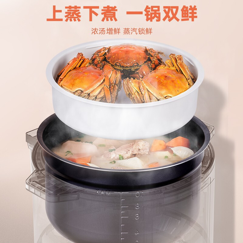 美的(Midea)提鲜系列 智能电压力锅5L家用多功能不粘双胆高压快煮上蒸下煮 高压锅YL50X5-201(3-6人食用