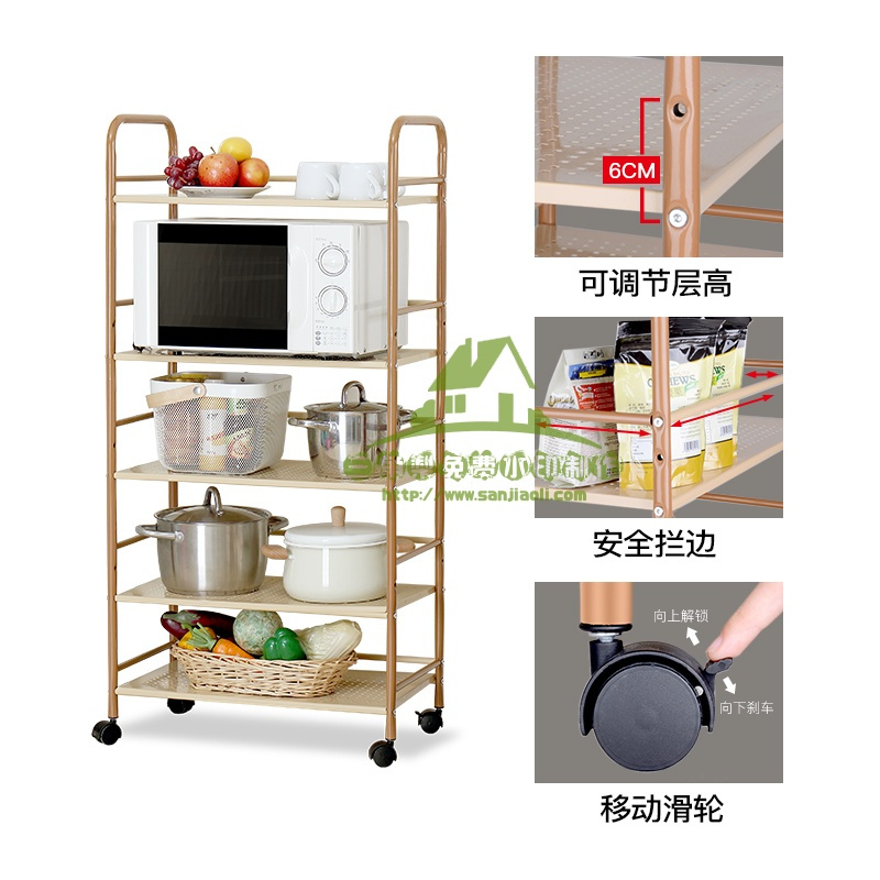 新款厨房不锈钢置物架微波炉落地客厅收纳储物架带轮餐车推车收纳层架