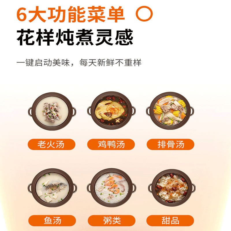 九阳(Joyoung)电炖锅DG50Z-GD510 家用5L大容量 8大炖煮功能 煲汤煮粥紫砂内胆全自动电炖锅