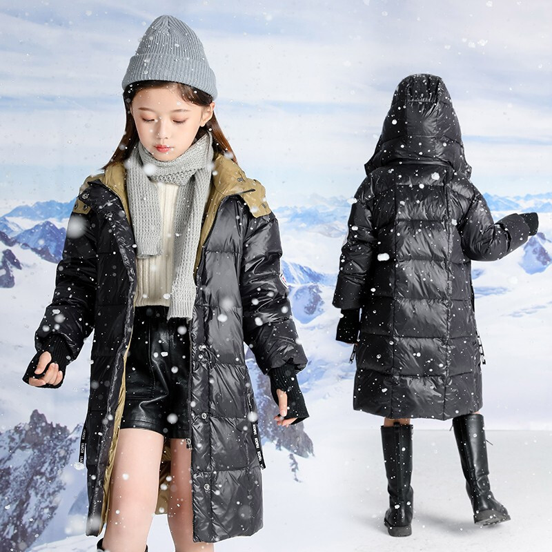 minanser儿童羽绒服女童羽绒外套中长款新款冬季外套冬季新品