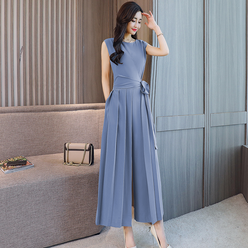 夏款连体裤女士夏装新品女装阔腿裤套装韩版修身显瘦雪纺连衣裤潮