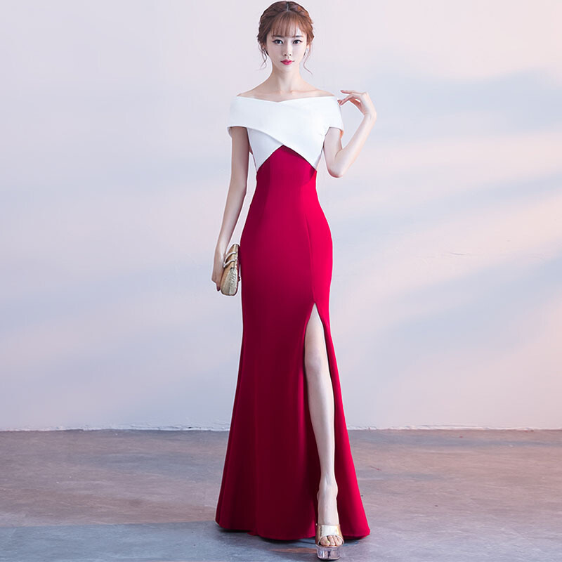 晚礼服女2018新款结婚伴娘长裙韩版显瘦新娘敬酒服聚会鱼尾连衣裙黑色均码