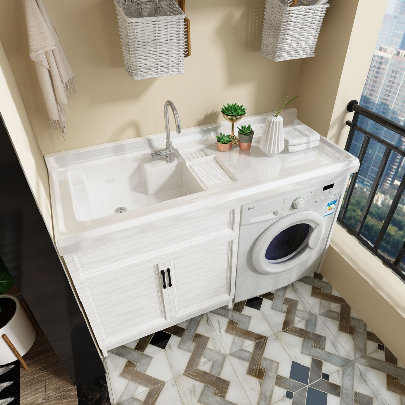洗衣柜阳台柜组合太空铝洗衣柜闪电客带搓衣板洗衣台滚筒洗衣机伴侣