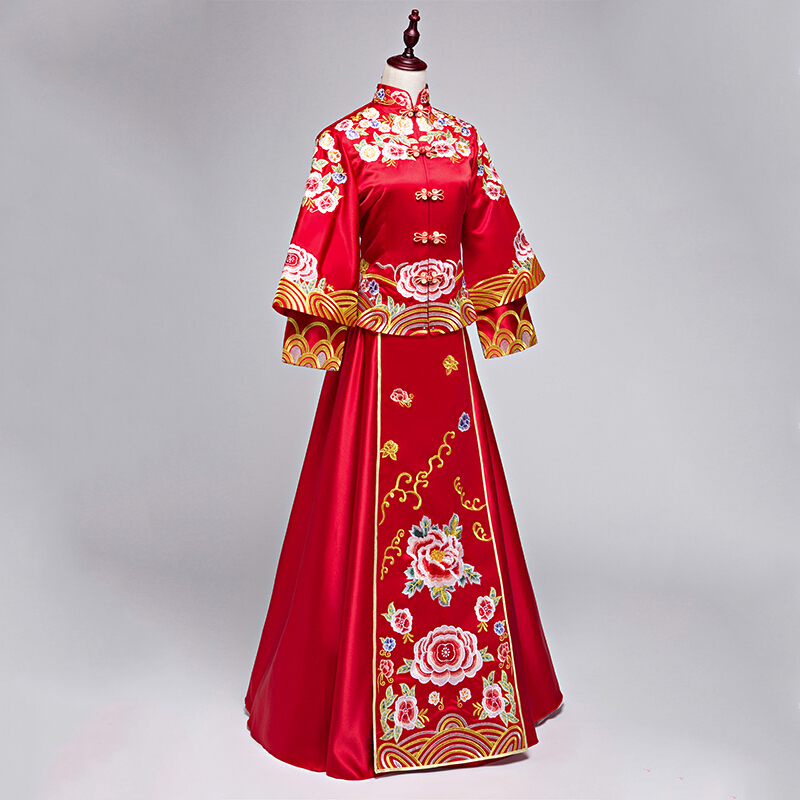 绣禾喜服秀合新娘装敬酒唐装中式结婚旗袍礼服嫁衣女秋季修身古装红色