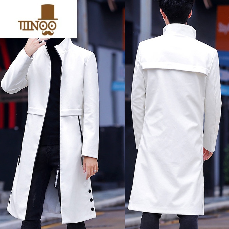 YANXU新款风衣男中长款韩版帅气休闲过膝男士外套修身潮流披风大衣高清大图