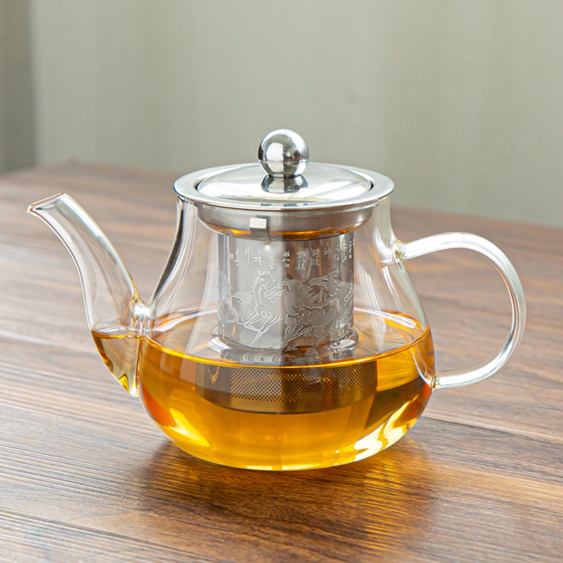 【补贴10%】高温玻璃茶壶可加热家用功夫茶壶茶具套装加厚过滤器泡花一壶泡茶 400毫升八骏壶